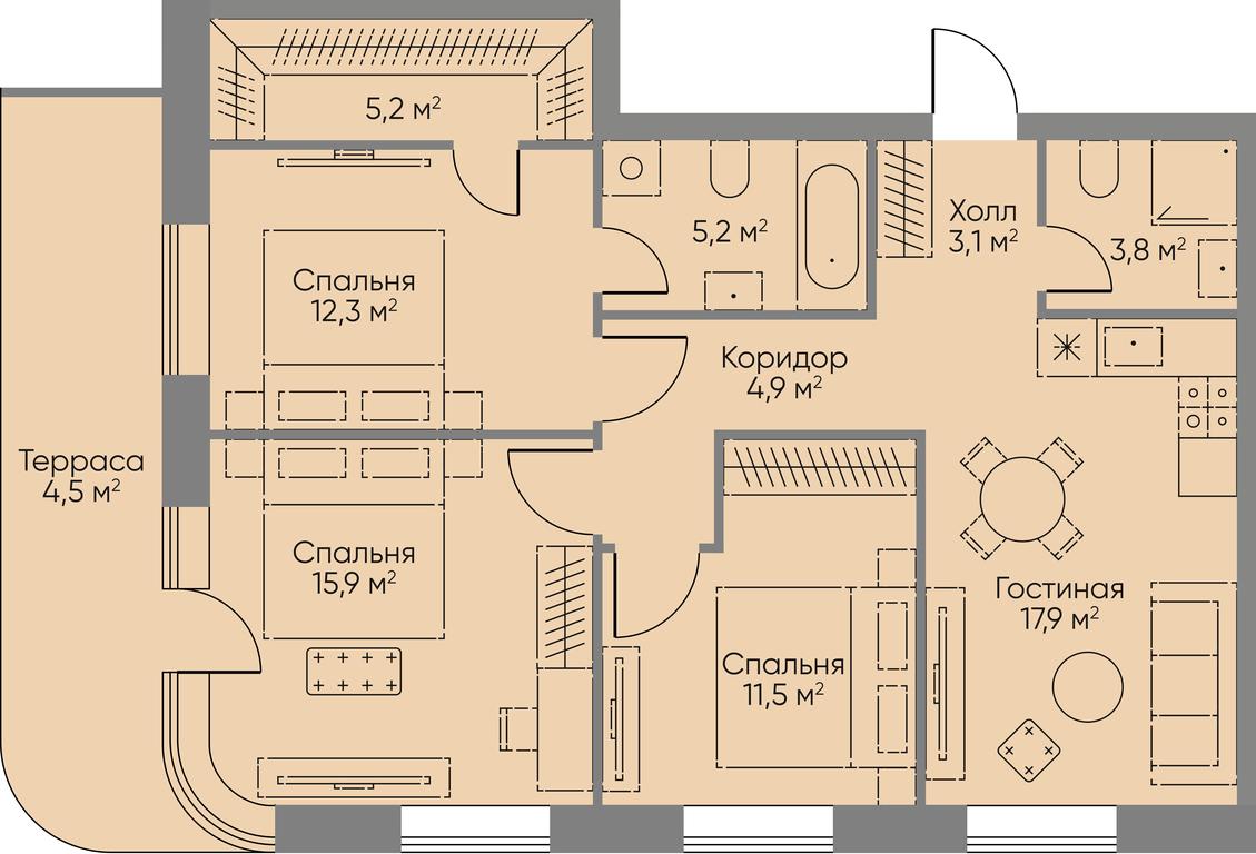 2-BD Apartment Sale, 64.5 sq. m. at Stories, zhiloy kompleks Storis na Mosfilmovskoy, kvartal Kinematograficheskiy, Moscow, Russia #1
