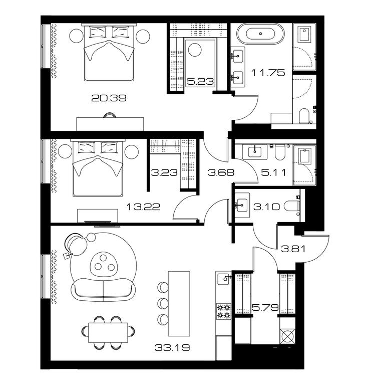 2-BD Apartment Sale, 110.4 sq. m. at Lunar, Leninsky Avenue, 38, Moscow, Russia #1