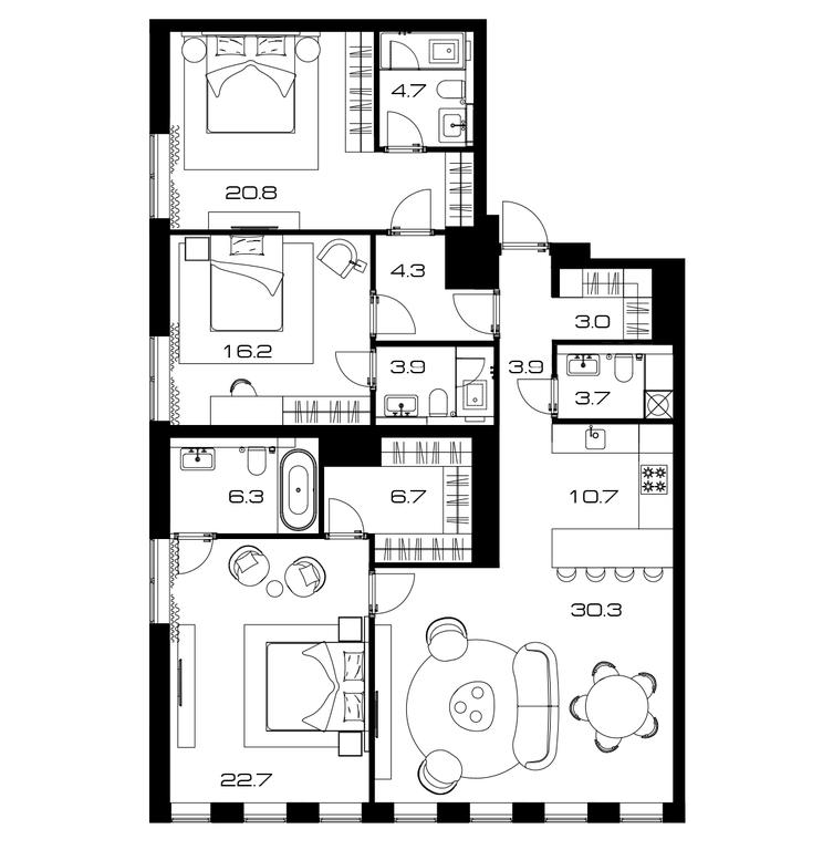 3-BD Apartment Sale, 142.1 sq. m. at Lunar, Leninsky Avenue, 38, Moscow, Russia #1