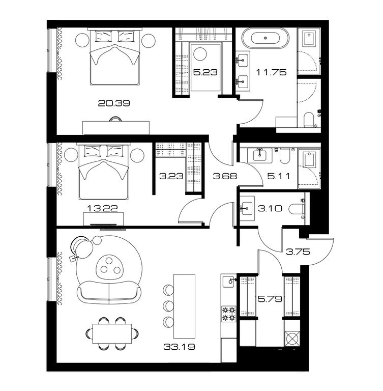 2-BD Apartment Sale, 109.6平方米 at Lunar, Leninsky Avenue, 38, Moscow, Russia #1