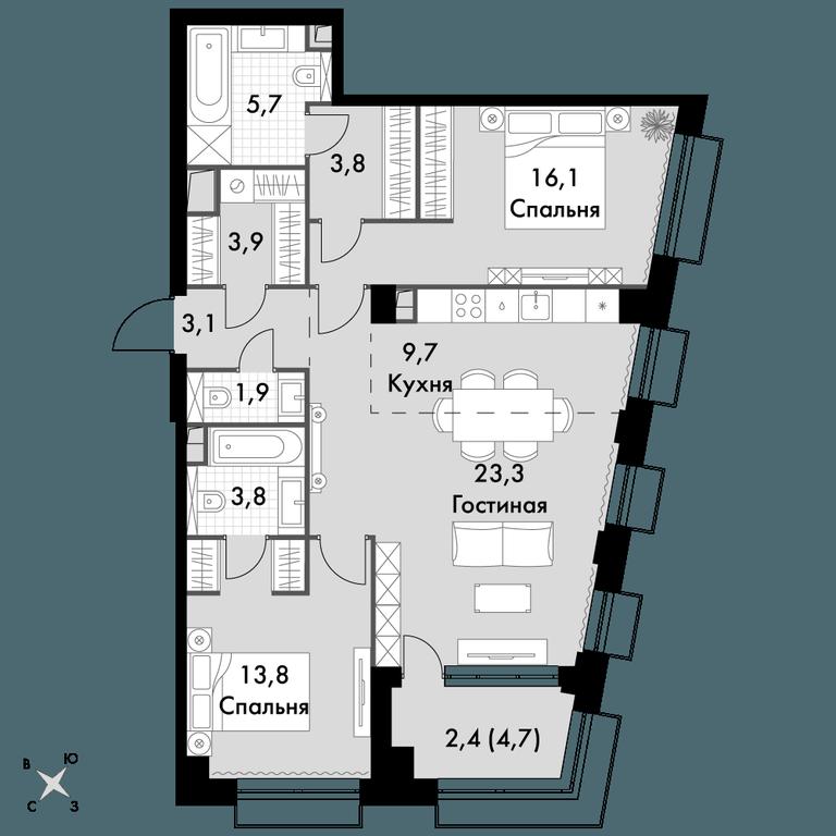 4-BD Apartment Sale, 90.8 sq. m. at Sydney City, Shenogina Street, 2, Moscow, Russia #1