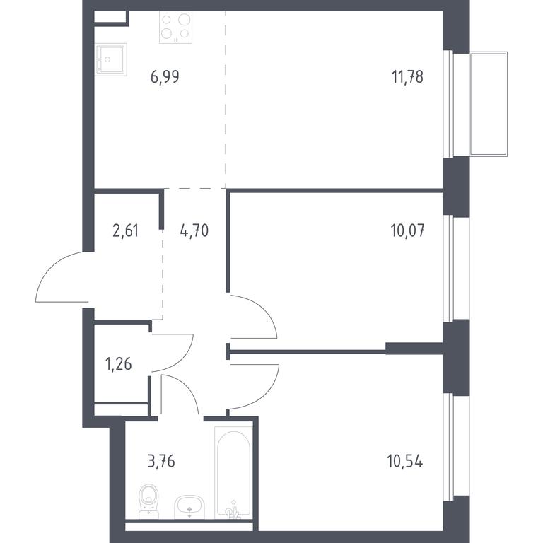 1-BD Apartment Sale, 51.71 sq. m. at Kvartal Marino, kvartal № 175, 1с1, Filimonkovskoye Municipal Formation, Moscow, Russia #1