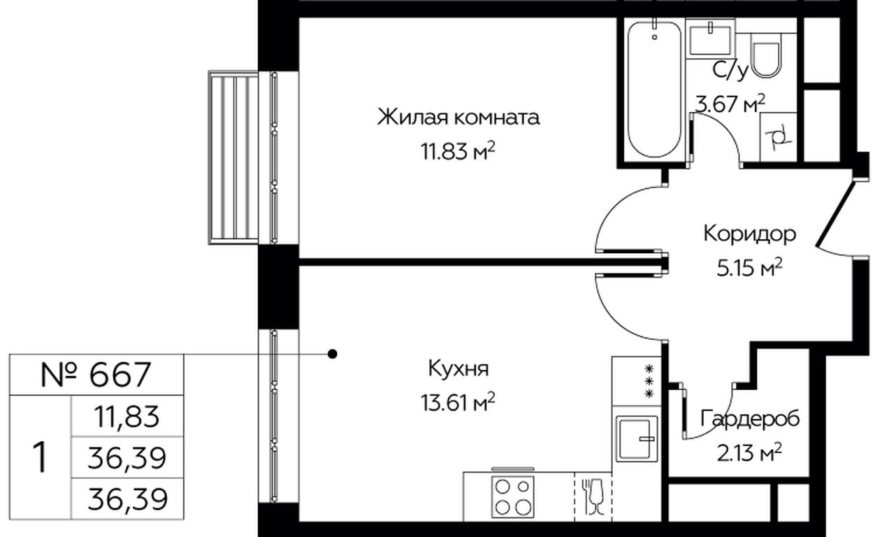 Apartment Sale, 36.39 sq. m. at Novograd Pavlino, Kosinskoye shosse, 2, Novoye Pavlino Microdistrict, Balashikha, Moscow Region, Russia #1
