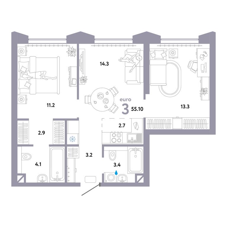 2-BD Apartment Sale, 55.7 sq. m. at Strana.Ozernaya, Ozyornaya Street, 42с7, Moscow, Russia #1 2-BD Apartment Sale, 55.7 sq. m. at Strana.Ozernaya, Ozyornaya Street, 42с7, Moscow, Russia #1
