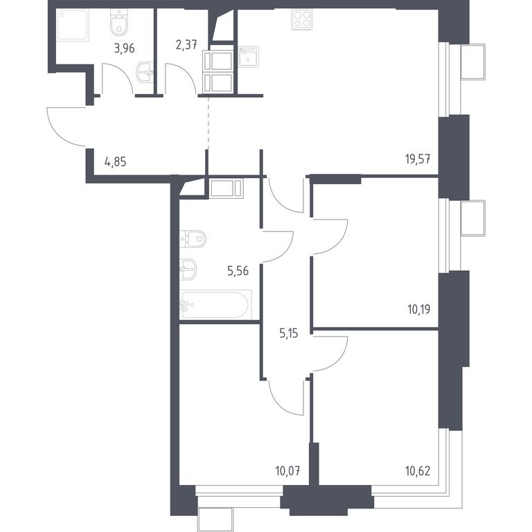 2-BD Apartment Sale, 72.28 sq. m. at Troparevo Park, Kiyevskoye shosse, 21-y kilometr, 3с4, Mosrentgen Settlement, Moscow, Russia #1