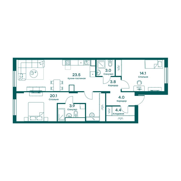 2-BD Apartment Sale, 77平方米 at Ravnovesie, zhiloy kompleks Ravnovesiye, selo Perkhushkovo, Odintsovskiy City District, Moscow Region, Russia #1