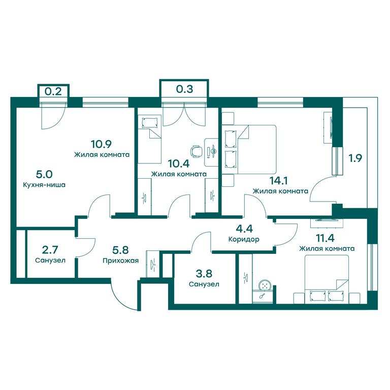 3-BD Apartment Sale, 68.5平方米 at Ravnovesie, zhiloy kompleks Ravnovesiye, selo Perkhushkovo, Odintsovskiy City District, Moscow Region, Russia #1 3-BD Apartment Sale, 68.5平方米 at Ravnovesie, zhiloy kompleks Ravnovesiye, selo Perkhushkovo, Odintsovskiy City District, Moscow Region, Russia #1