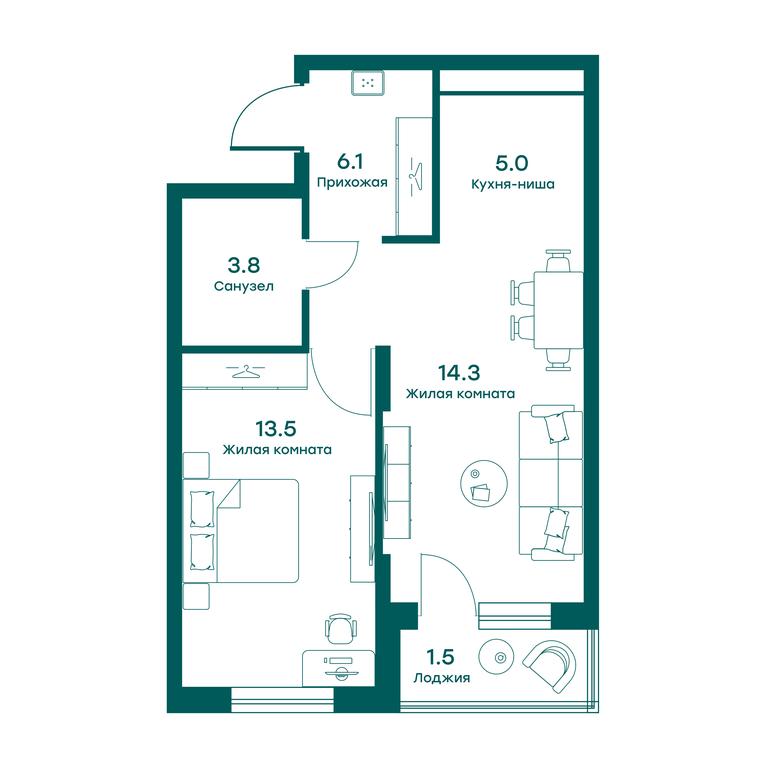 Apartment Sale, 42.7 sq. m. at Ravnovesie, zhiloy kompleks Ravnovesiye, selo Perkhushkovo, Odintsovskiy City District, Moscow Region, Russia #1