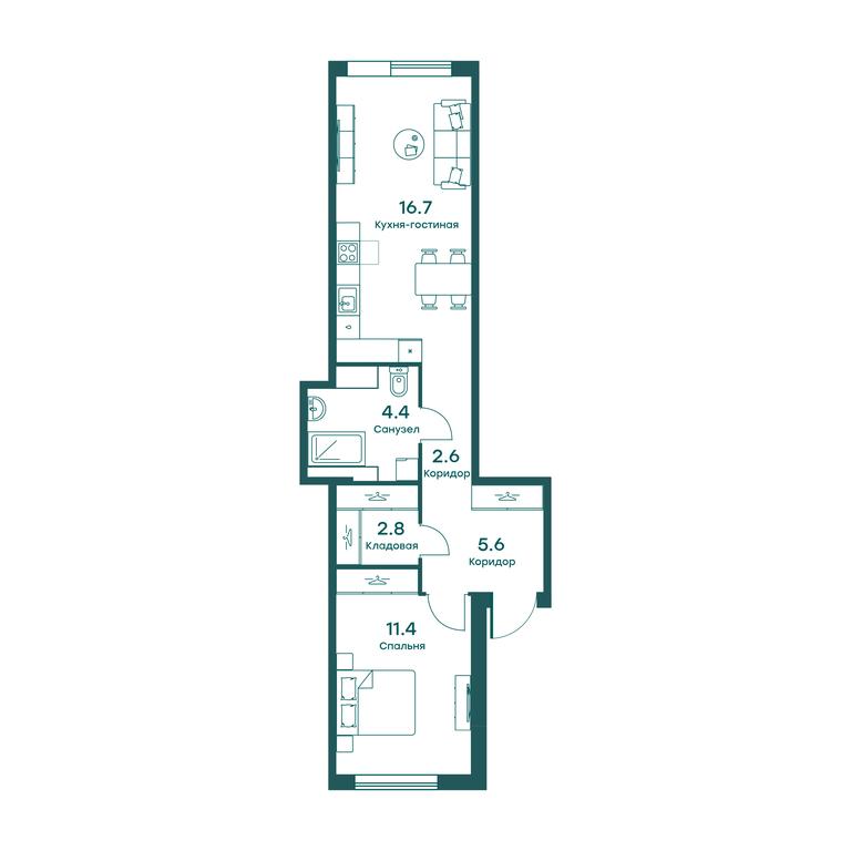 1-BD Apartment Sale, 43.5 sq. m. at Ravnovesie, zhiloy kompleks Ravnovesiye, selo Perkhushkovo, Odintsovskiy City District, Moscow Region, Russia #1
