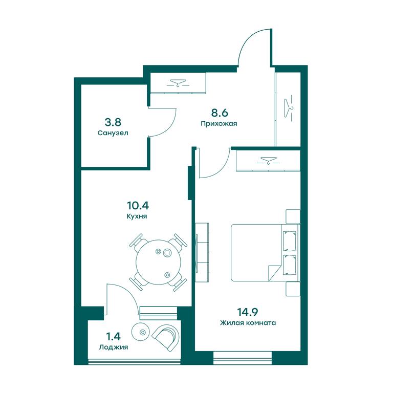 1-BD Apartment Sale, 37 sq. m. at Ravnovesie, zhiloy kompleks Ravnovesiye, selo Perkhushkovo, Odintsovskiy City District, Moscow Region, Russia #1