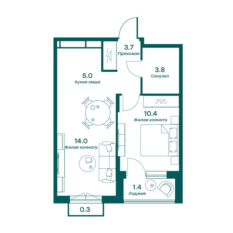 Apartment Sale, 37.7 sq. m. at Ravnovesie, zhiloy kompleks Ravnovesiye, selo Perkhushkovo, Odintsovskiy City District, Moscow Region, Russia #1