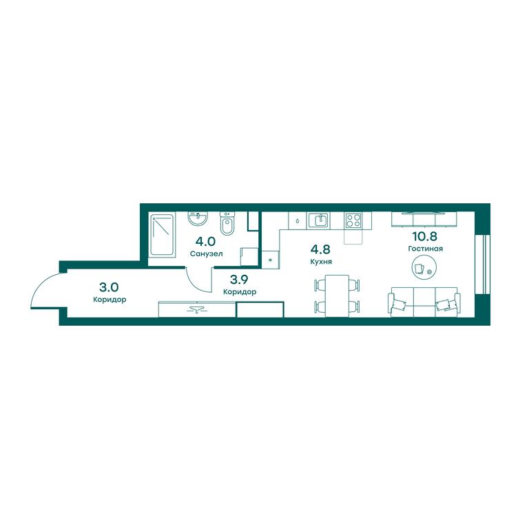 Apartment Sale, 26平方米 at Ravnovesie, zhiloy kompleks Ravnovesiye, selo Perkhushkovo, Odintsovskiy City District, Moscow Region, Russia #1