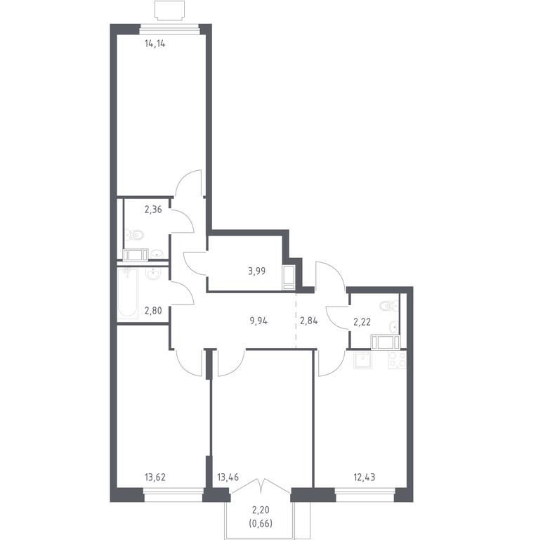 2-BD Apartment Sale, 77.1平方米 at Tomilino Park, 1-y kvartal, posyolok Zhilino-1, Lubertsy City District, Moscow Region, Russia #1