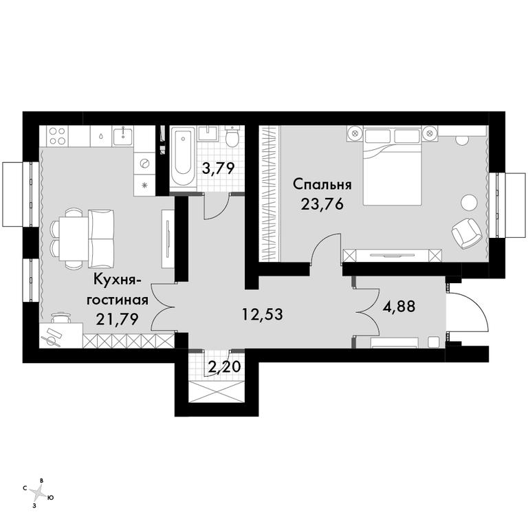 2-BD Apartment Sale, 72.5平方米 at Zhavoronki Club, zhiloy kompleks Akkord Smart-kvartal, Mitkino Village, Odintsovskiy City District, Moscow Region, Russia #1