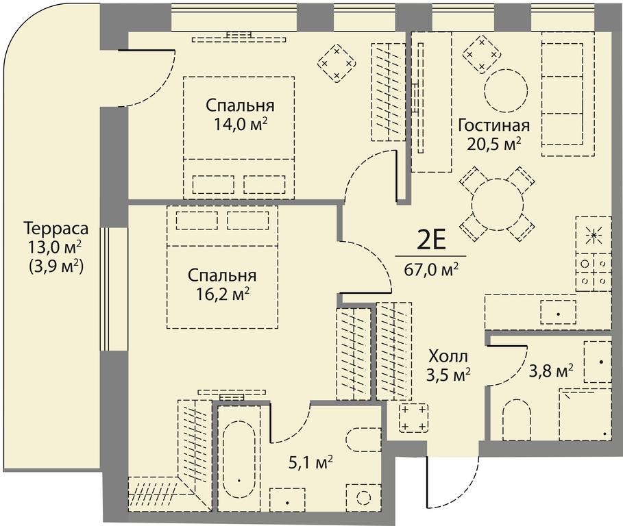 2-BD Apartment Sale, 67.1平方米 at Stories, zhiloy kompleks Storis na Mosfilmovskoy, kvartal Kinematograficheskiy, Moscow, Russia #1