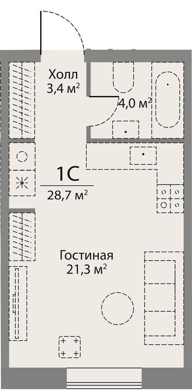 Apartment Sale, 28.7 sq. m. at Stories, zhiloy kompleks Storis na Mosfilmovskoy, kvartal Kinematograficheskiy, Moscow, Russia #1