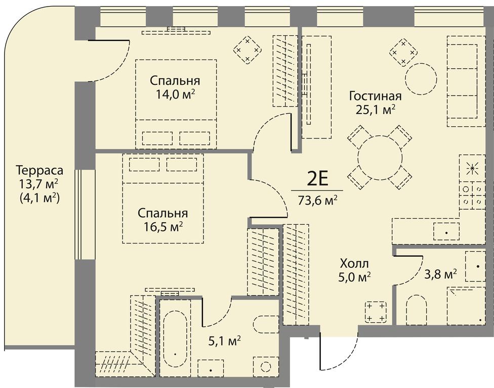 2-BD Apartment Sale, 73.6平方米 at Stories, zhiloy kompleks Storis na Mosfilmovskoy, kvartal Kinematograficheskiy, Moscow, Russia #1