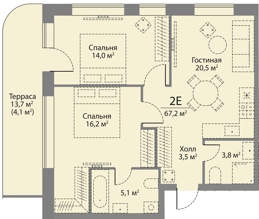 2-BD Apartment Sale, 67.1 sq. m. at Stories, zhiloy kompleks Storis na Mosfilmovskoy, kvartal Kinematograficheskiy, Moscow, Russia #1