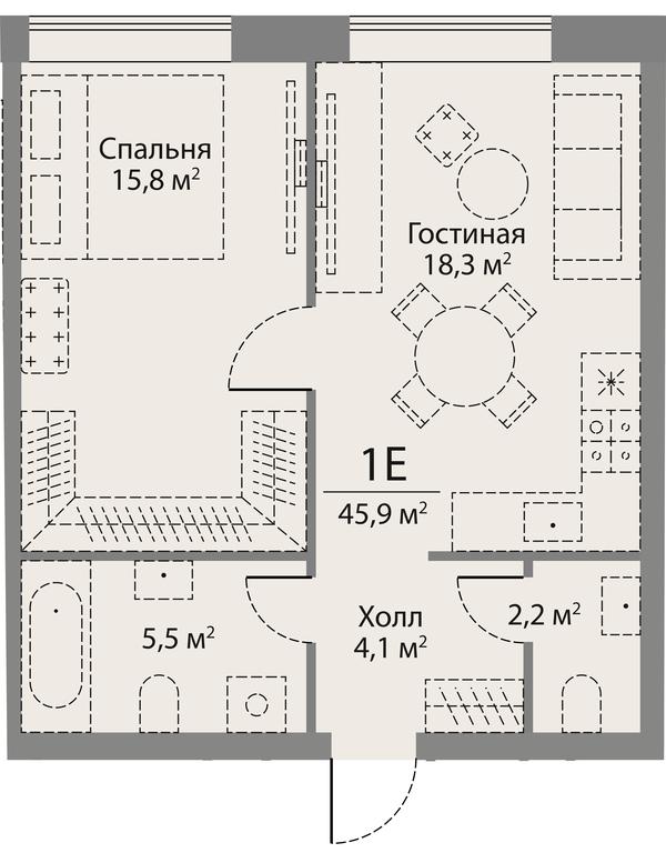 1-BD Apartment Sale, 45.9 sq. m. at Stories, zhiloy kompleks Storis na Mosfilmovskoy, kvartal Kinematograficheskiy, Moscow, Russia #1