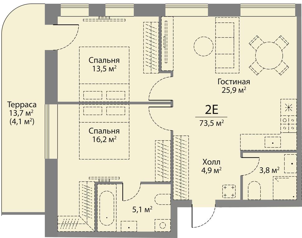 2-BD Apartment Sale, 73.3 sq. m. at Stories, zhiloy kompleks Storis na Mosfilmovskoy, kvartal Kinematograficheskiy, Moscow, Russia #1