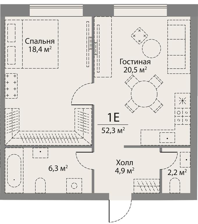 1-BD Apartment Sale, 52.3平方米 at Stories, zhiloy kompleks Storis na Mosfilmovskoy, kvartal Kinematograficheskiy, Moscow, Russia #1