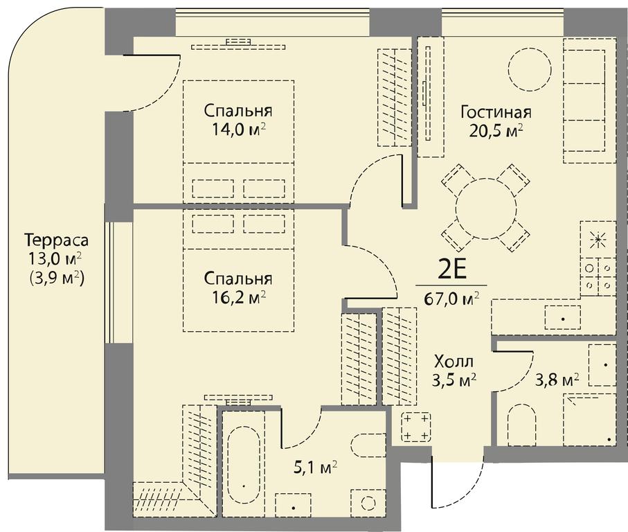 2-BD Apartment Sale, 67.1平方米 at Stories, zhiloy kompleks Storis na Mosfilmovskoy, kvartal Kinematograficheskiy, Moscow, Russia #1
