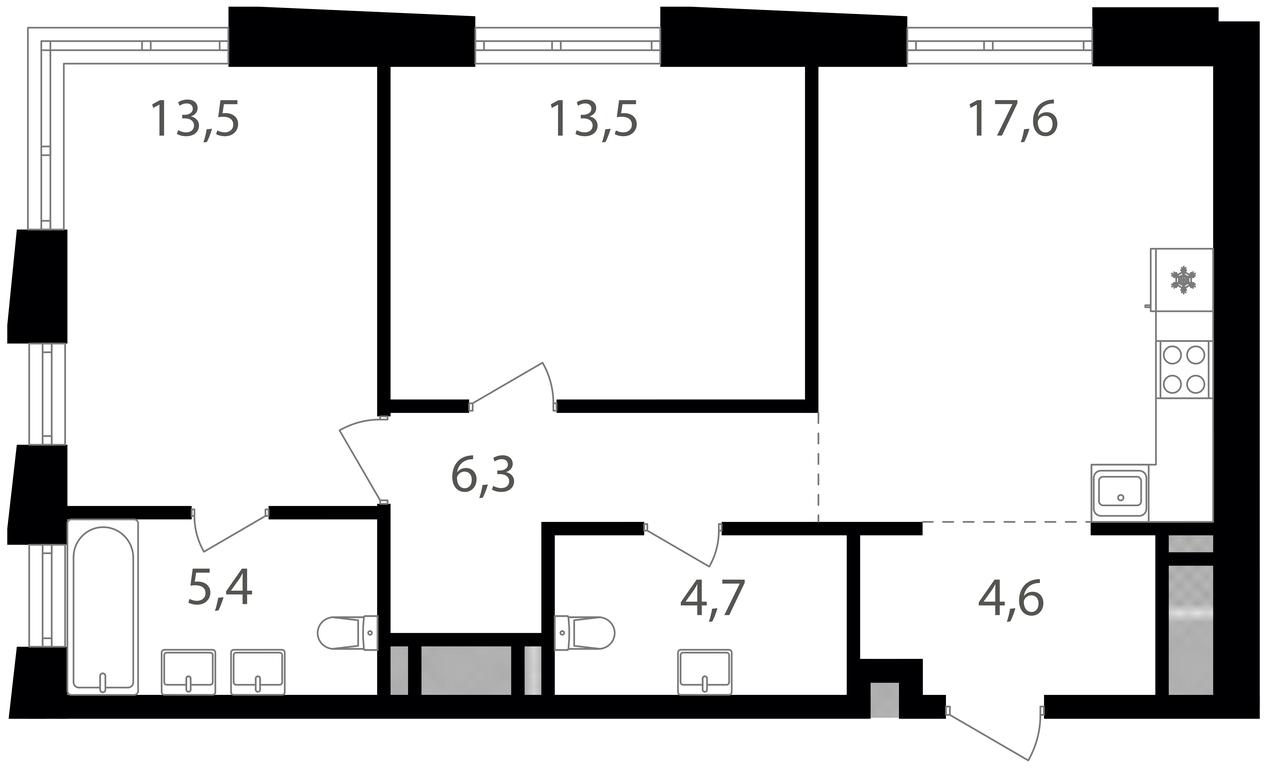 2-BD Apartment Sale, 65.6 sq. m. at Semenovskij Park 2, 1st Kirpichny Lane, 17А, Moscow, Russia #1