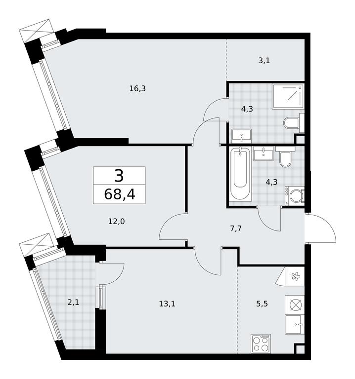 2-BD Apartment Sale, 68.4平方米 at Dzen-Kvartaly, ulitsa Aleksandry Monakhovoy, 2/3, Sosenskoye Settlement, Moscow, Russia #1