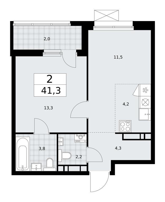1-BD Apartment Sale, 41.3平方米 at Dzen-Kvartaly, ulitsa Aleksandry Monakhovoy, 2/3, Sosenskoye Settlement, Moscow, Russia #2