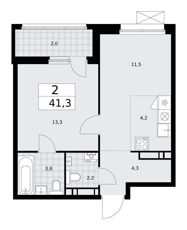 1-BD Apartment Sale, 41.3平方米 at Dzen-Kvartaly, ulitsa Aleksandry Monakhovoy, 2/3, Sosenskoye Settlement, Moscow, Russia #2