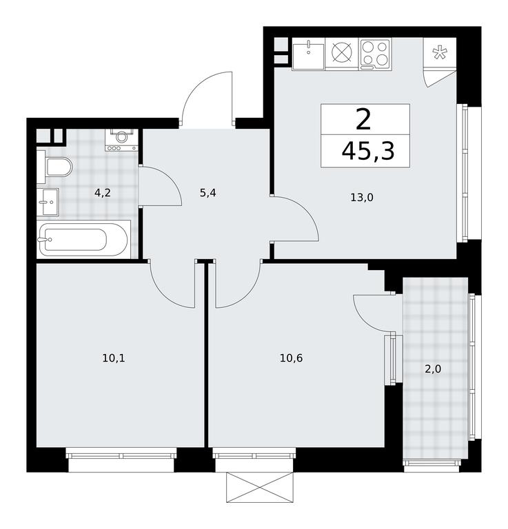 1-BD Apartment Sale, 45.3平方米 at Dzen-Kvartaly, ulitsa Aleksandry Monakhovoy, 2/3, Sosenskoye Settlement, Moscow, Russia #2