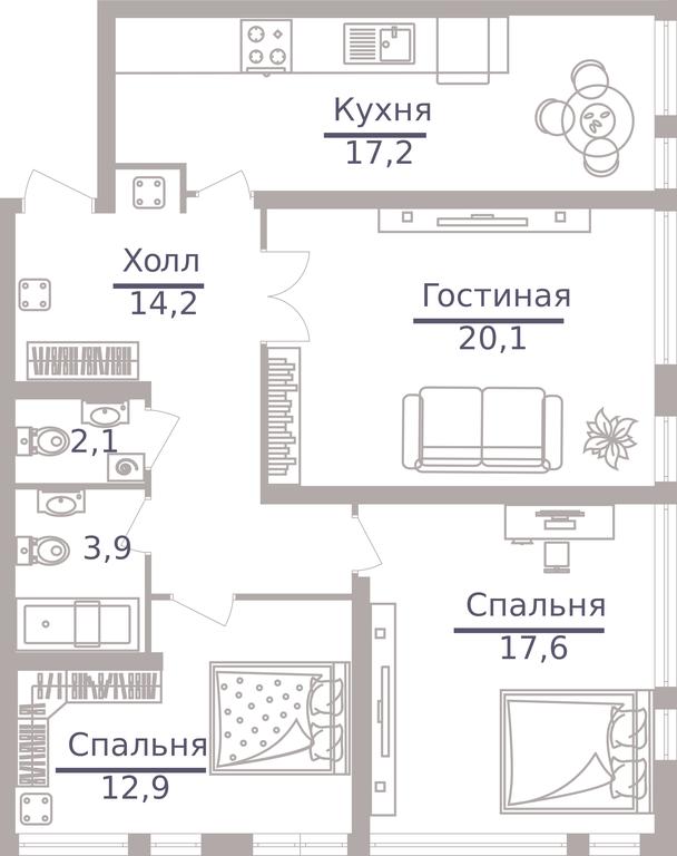 3-BD Apartment Sale, 88 sq. m. at ONYX Deluxe, Khersonskaya Street, 43к5, Moscow, Russia #1
