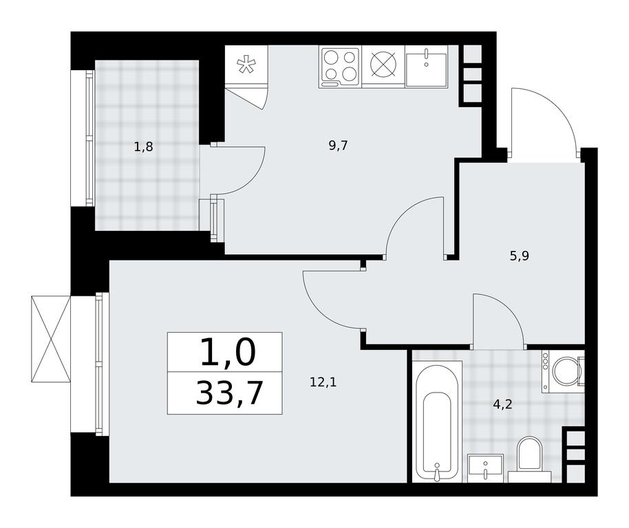 Apartment Sale, 33.7 sq. m. at Buninskie Kvartaly, Akademika Semyonova Street, 22, Moscow, Russia #1