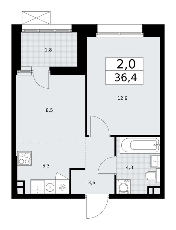 1-BD Apartment Sale, 36.4平方米 at Buninskie Kvartaly, Akademika Semyonova Street, 22, Moscow, Russia #1