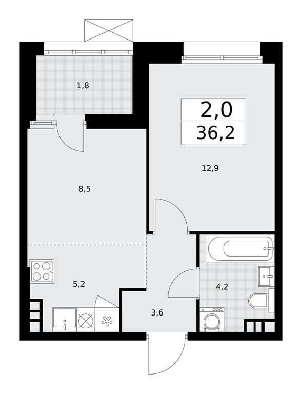 1-BD Apartment Sale, 36.2平方米 at Buninskie Kvartaly, Akademika Semyonova Street, 22, Moscow, Russia #1