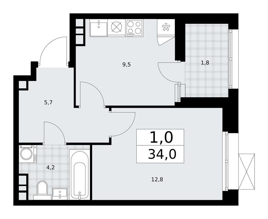 Apartment Sale, 34平方米 at Buninskie Kvartaly, Akademika Semyonova Street, 22, Moscow, Russia #1