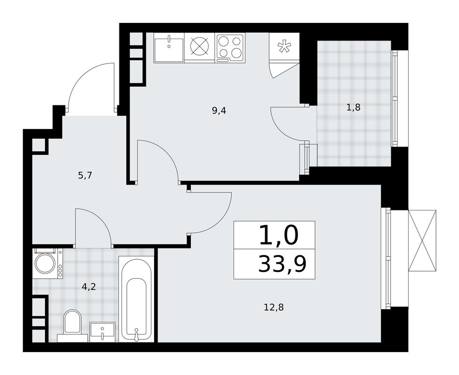 Apartment Sale, 33.9平方米 at Buninskie Kvartaly, Akademika Semyonova Street, 22, Moscow, Russia #1