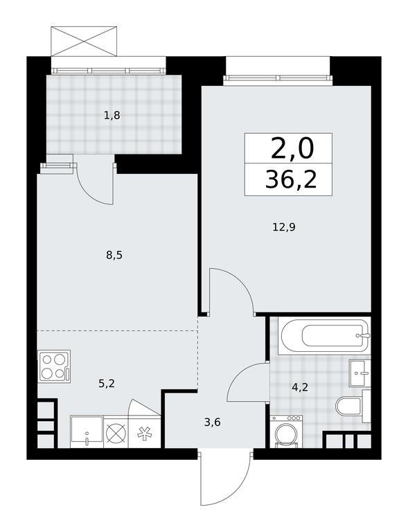 1-BD Apartment Sale, 36.2 sq. m. at Buninskie Kvartaly, Akademika Semyonova Street, 22, Moscow, Russia #1