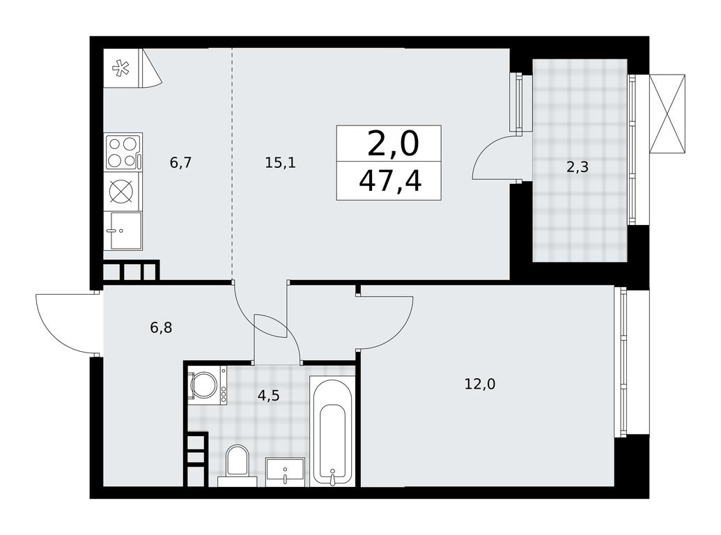 1-BD Apartment Sale, 47.4平方米 at Buninskie Kvartaly, Akademika Semyonova Street, 22, Moscow, Russia #1