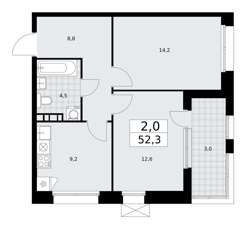 1-BD Apartment Sale, 52.3平方米 at Buninskie Kvartaly, Akademika Semyonova Street, 22, Moscow, Russia #1