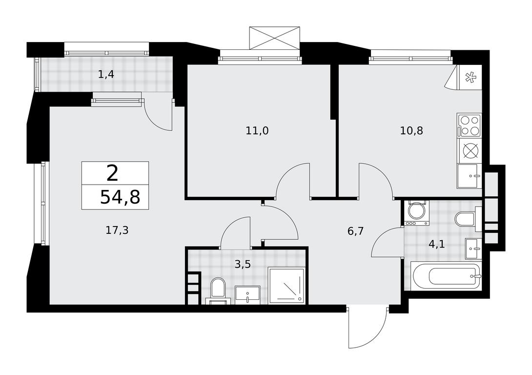 1-BD Apartment Sale, 54.8平方米 at Buninskie Kvartaly, Akademika Semyonova Street, 22, Moscow, Russia #1