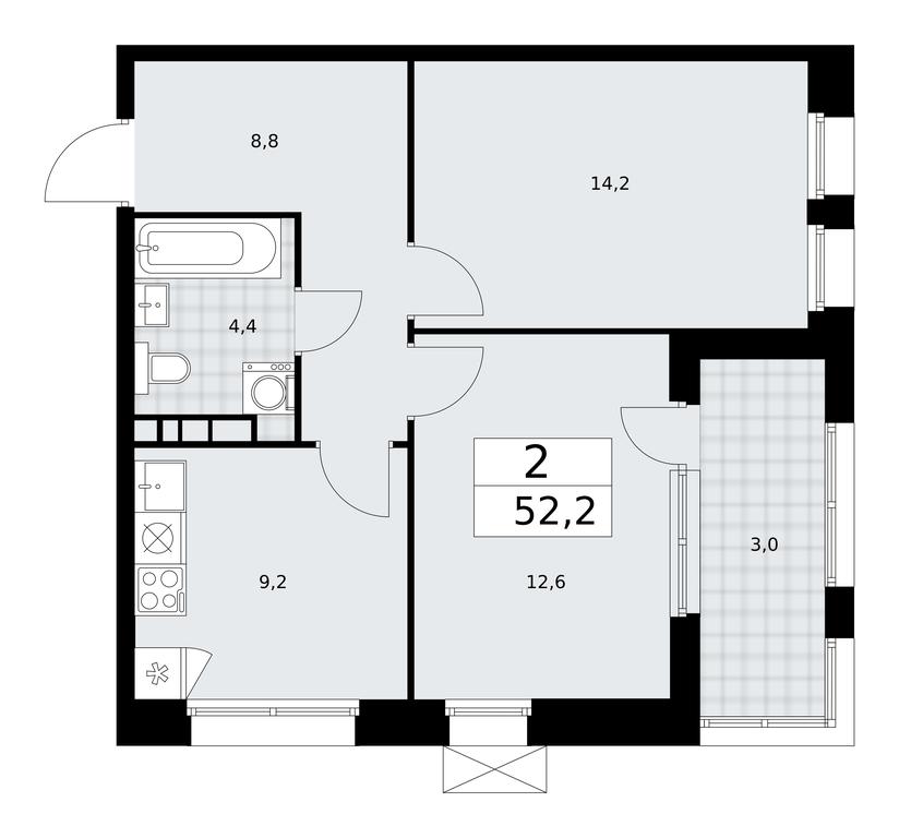 1-BD Apartment Sale, 52.2平方米 at Buninskie Kvartaly, Akademika Semyonova Street, 22, Moscow, Russia #1