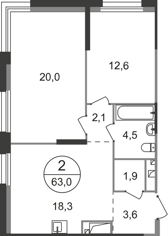 2-BD Apartment Sale, 63平方米 at Pervyi Moskovskiy, ulitsa Bianki, 1, Moskovskiy, Moscow, Russia #1