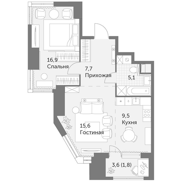 2-BD Apartment Sale, 56.6平方米 at Arkhitektor, Akademika Volgina Street, 2Д, Moscow, Russia #1