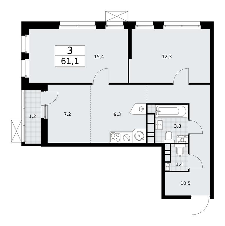 2-BD Apartment Sale, 61.1平方米 at Skandinaviya, Skandinaviya Residential Complex, Sosenskoye Settlement, Moscow, Russia #2