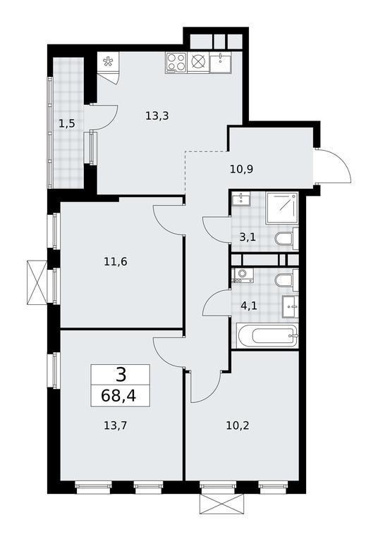 2-BD Apartment Sale, 68.4 sq. m. at Skandinaviya, Skandinaviya Residential Complex, Sosenskoye Settlement, Moscow, Russia #2
