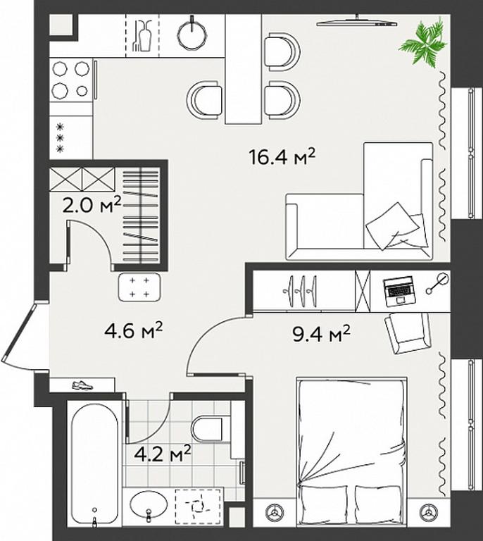 1-BD Apartment Sale, 36.6 sq. m. at Eko Bunino, prospekt Kuprina, 34к1, Sosenskoye Settlement, Moscow, Russia #2