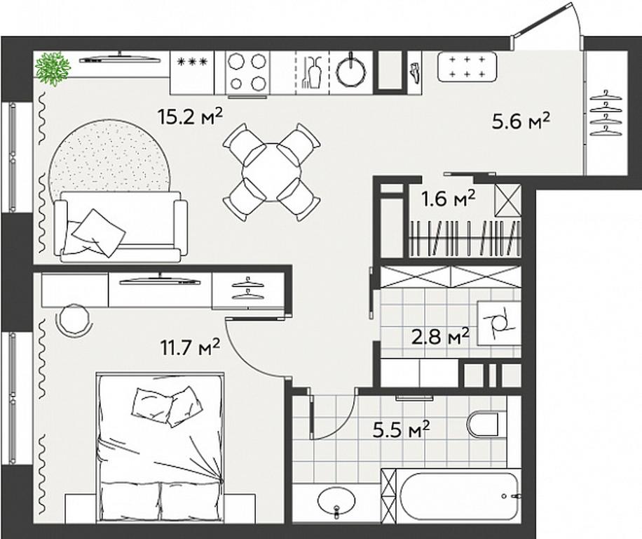 1-BD Apartment Sale, 42.4 sq. m. at Eko Bunino, prospekt Kuprina, 34к1, Sosenskoye Settlement, Moscow, Russia #2