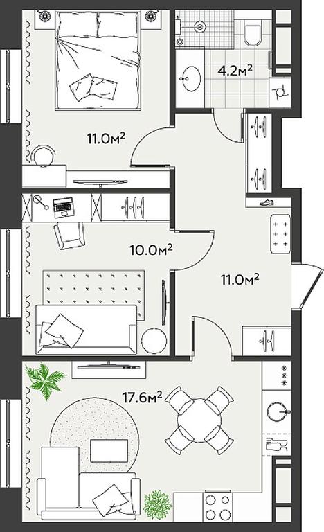2-BD Apartment Sale, 53.8 sq. m. at Eko Bunino, prospekt Kuprina, 34к1, Sosenskoye Settlement, Moscow, Russia #2 2-BD Apartment Sale, 53.8 sq. m. at Eko Bunino, prospekt Kuprina, 34к1, Sosenskoye Settlement, Moscow, Russia #2