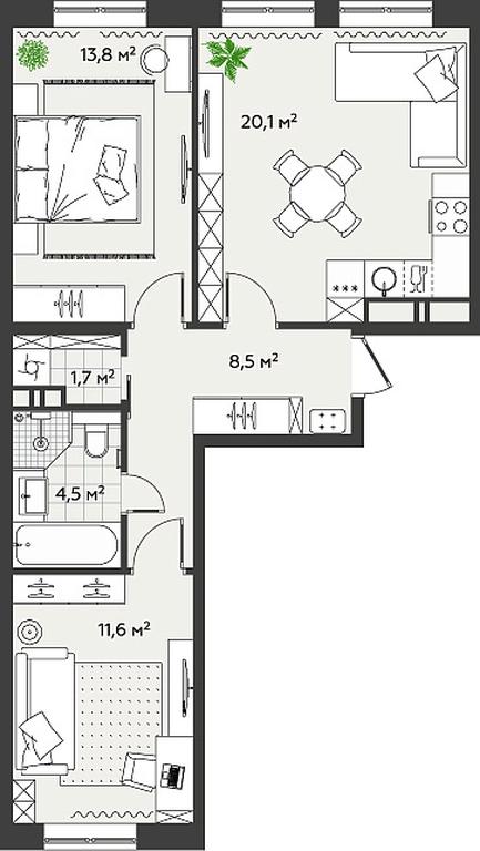 2-BD Apartment Sale, 60.2 sq. m. at Eko Bunino, prospekt Kuprina, 34к1, Sosenskoye Settlement, Moscow, Russia #2 2-BD Apartment Sale, 60.2 sq. m. at Eko Bunino, prospekt Kuprina, 34к1, Sosenskoye Settlement, Moscow, Russia #2